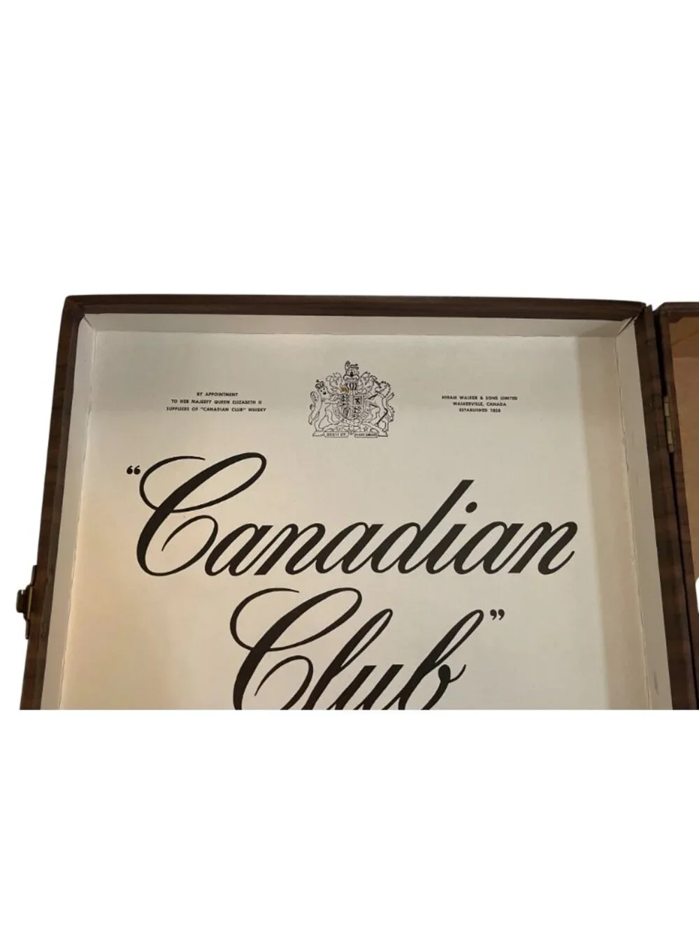 Vintage Canadian Club Whisky Hiram Walker Faux Wood Gift Box Hinged 12